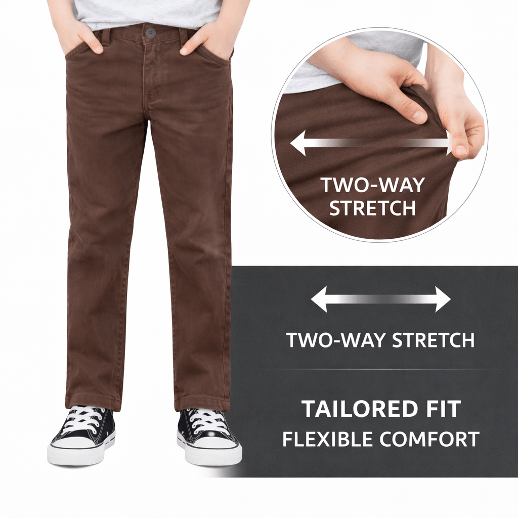 Denro Juniors Signature Stretch Chinos — Coffee Brown